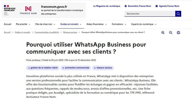 FranceNum WhatsApp Business