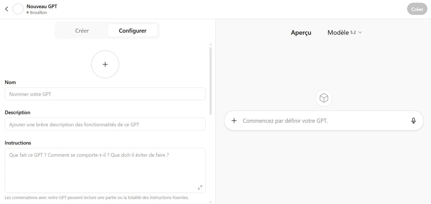 Configuration du nom et de la description du GPT