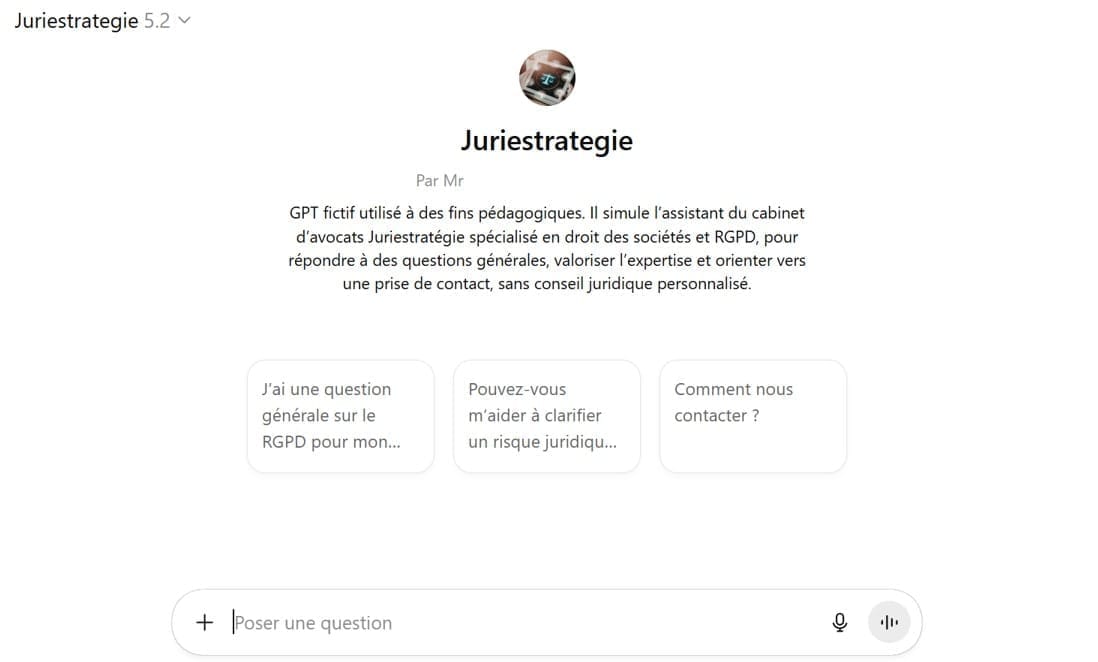 Premier échange d’un utilisateur avec un GPT personnalisé