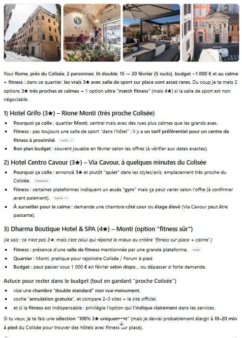 Exemple de réponse comparative fournie par ChatGPT
